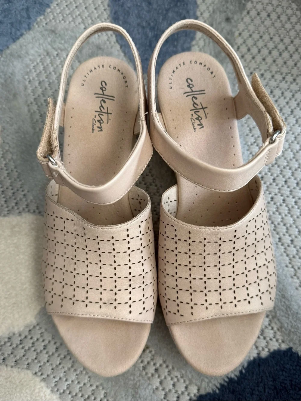 Clarks cream Perforated Slingback Wedge Sandals